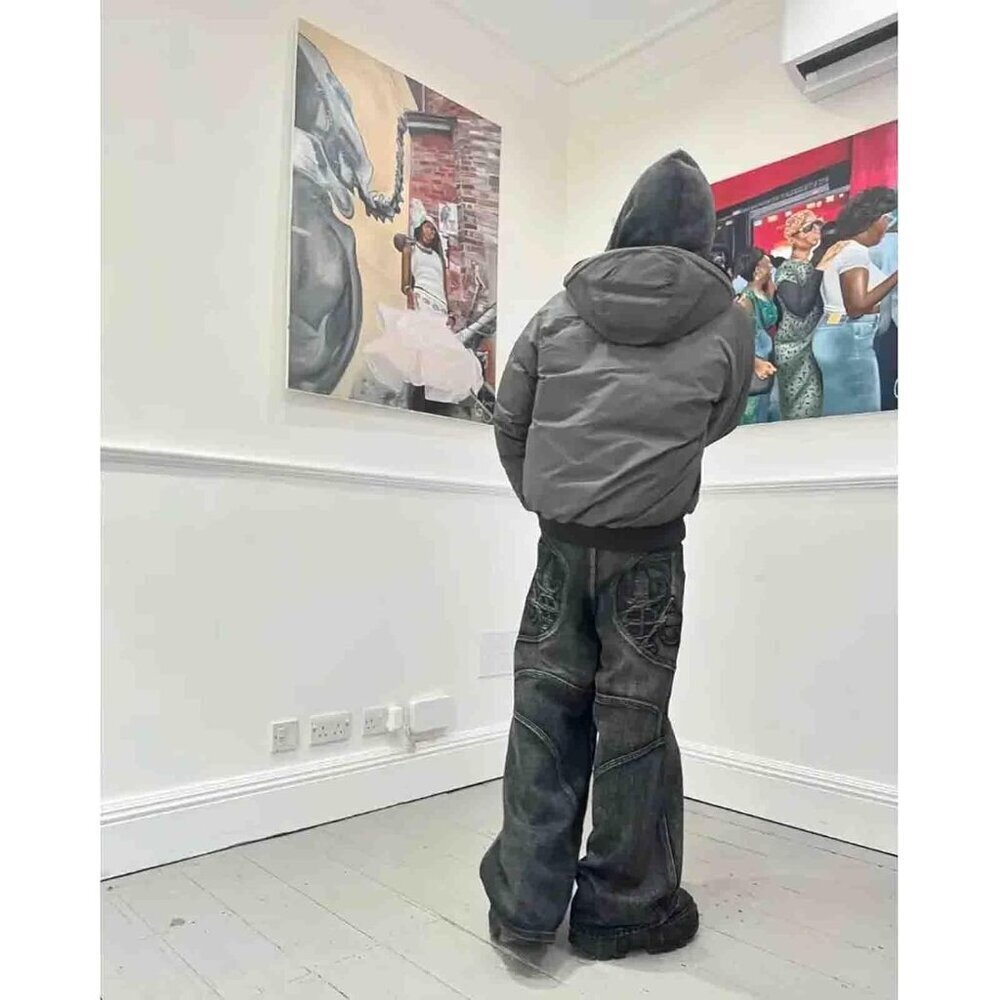 Men's Wide Leg Gothic Jeans High Rise Loose Fit Casual Fashion Durable - Picture 4 of 7